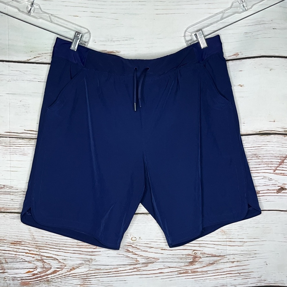 Lands' End Size 16 Navy Blue 9” Inseam Bathing Suit Swim Shorts w/ Inner Panty